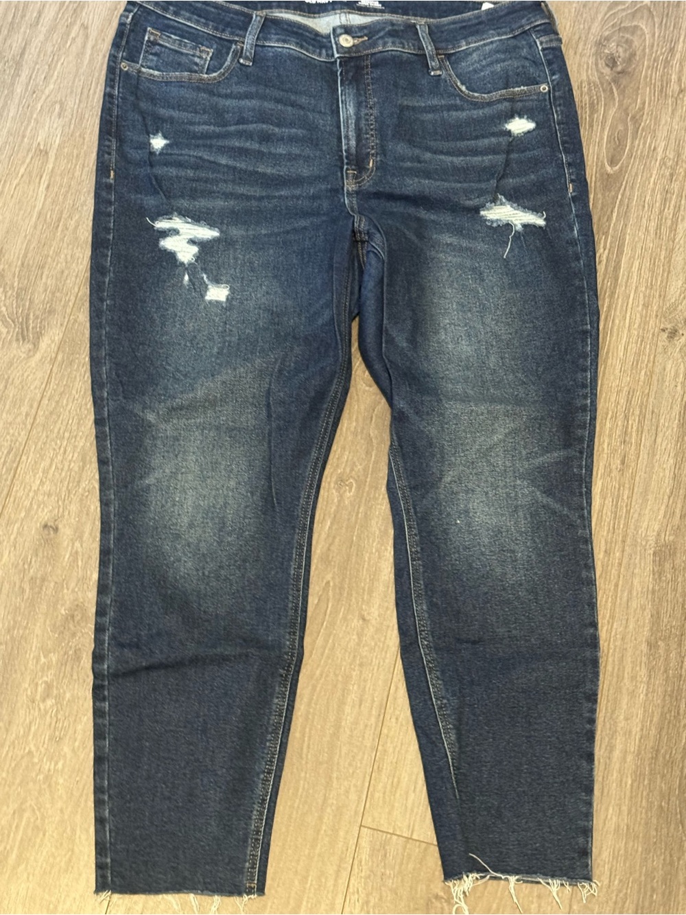 Old Navy Women's Slim Straight Distressed Dark Blue Jeans